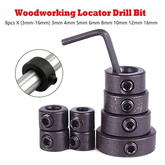 9Pcs 3-16mm Dia Woodworking Drill Bit Depth Stop Collars Ring Positioner Locator