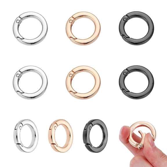 9Pcs 3 Colors Alloy Spring Gate Rings Mixed Color 28.5x4.5mm 3pcs/color