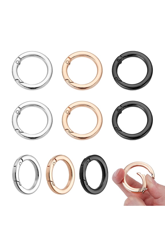 9Pcs 3 Colors Alloy Spring Gate Rings Mixed Color 34.5x4.5mm 3pcs/color