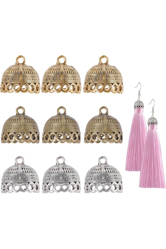 9Pcs 3 Colors Tibetan Style Alloy Pendant Bail Tassel Cap Bail Column Mixed Color 19.5x20mm Hole: 2.5mm Inner Diameter: 17mm 3pcs/color Handmade Gift