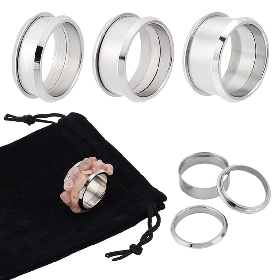 9Pcs 3 Style 304 Stainless Steel Grooved Finger Ring Settings Ring Core Blank for Inlay Ring Jewelry Making Stainless Steel Color 9~13x24mm