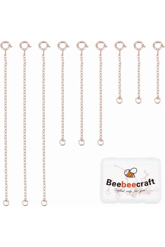 9Pcs 3 Style 925 Sterling Silver Cable Chain Extender End Chains with Spring Ring Clasps Rose Gold 1-1/4~3-1/4 inch(3.2~8.1cm) 3pcs/style