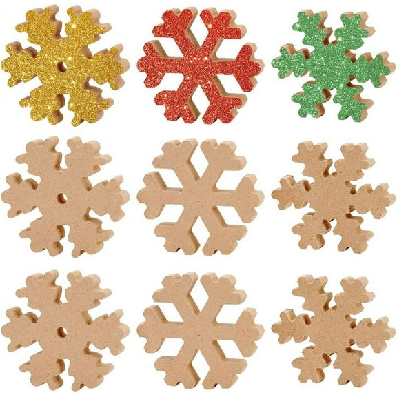 9Pcs 3 Style Wooden Snowflake Cutouts Unfinished Winter Blank Display DIY Blank Table Sign for Home Winter Christmas Decorations Tan