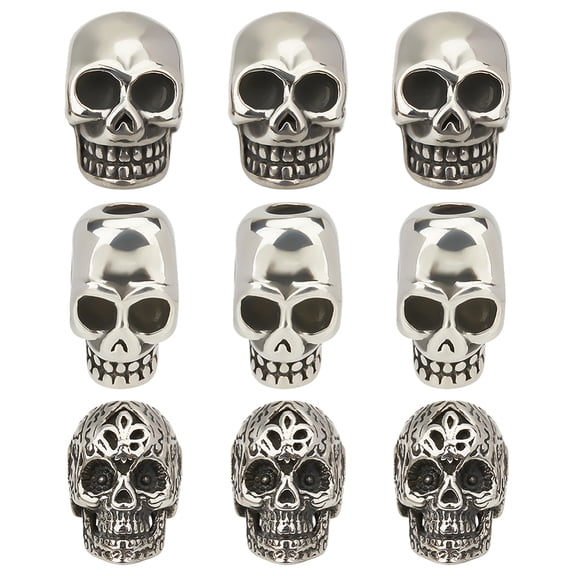 9Pcs 3 Styles Beads 304 Stainless Steel Beads Silver European Bead Large Hole Head Bone Bead for DIY Crafts Bracelet Necklace Jewelry Making Supplies