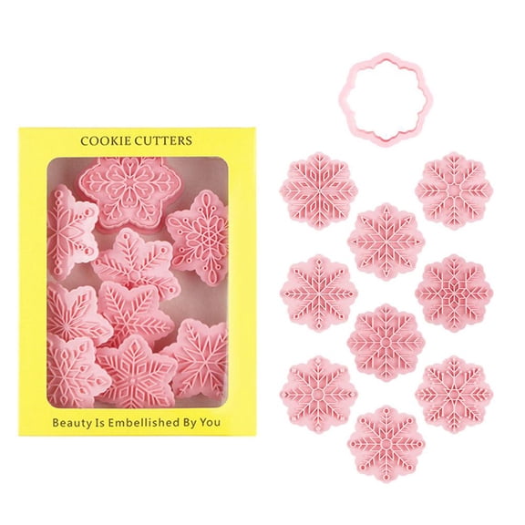 9Pcs 3D Plunger Cookie Stamp Set,Christmas Snowflake Cookie Cutters,Plastic Fondant Cake Molds for Winter Holiday Baking,DIY Dessert Decor,Style C