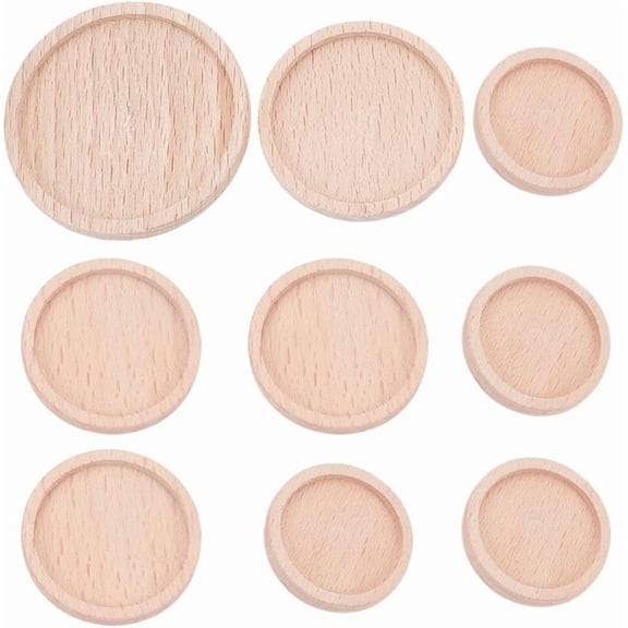 9Pcs 4 Sizes Mini House Tea Tray 1/12 Scale Round Miniature Wood Tray Wood Tray Miniature Ornaments Mini Plates Miniature Wooden Serving Tray Minihouse Accessories for Miniatures Scene