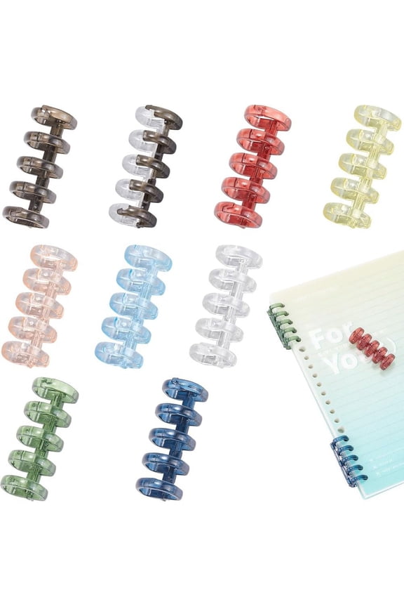 9Pcs 5 Ring Loose Leaf Binders Rings 9 Colors Versatile Plastic Book Binder Rings Translucent Binding Spines Combs Snap Split Hinged for DIY Travel Diary Notebook oto Album Supply