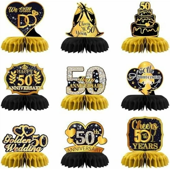 9Pcs 50th Anniversary Table Honeycomb Decorations, 50th Wedding Anniversary Table Centerpieces, 50 Years Loved Party Favor Decoration Supplies$$Electronics Accessories