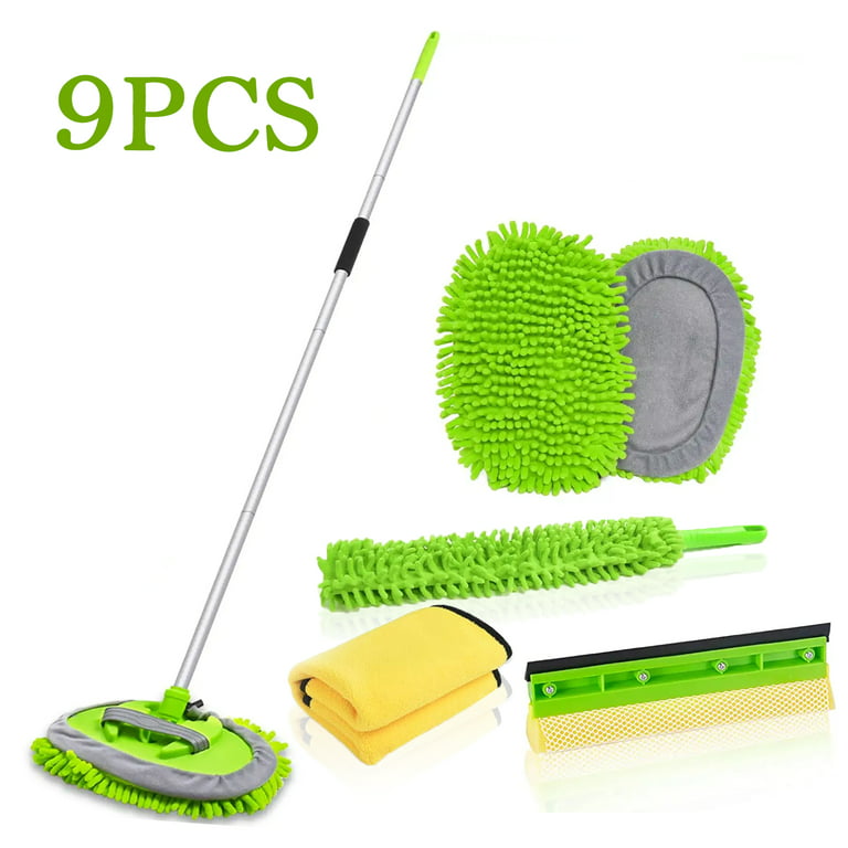 9Pcs 62'' Car Wash Brush with Long Handle Chenille Microfiber Car Wash Mop  Mitt Kit Car Cleaning Supplies RV Wash Brush, Window Squeegee, Microfiber