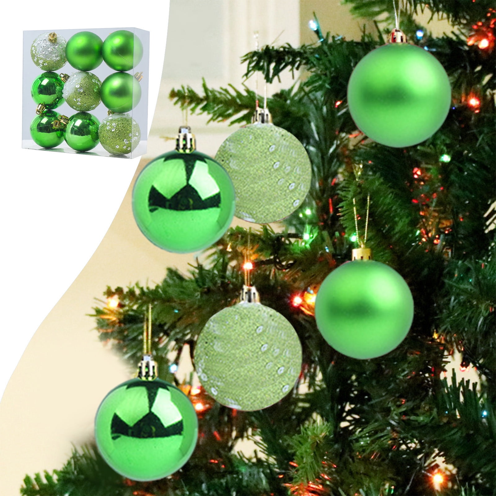 9Pcs 6cm/2.36 In Shatterproof Plastic Christmas Tree Ornaments