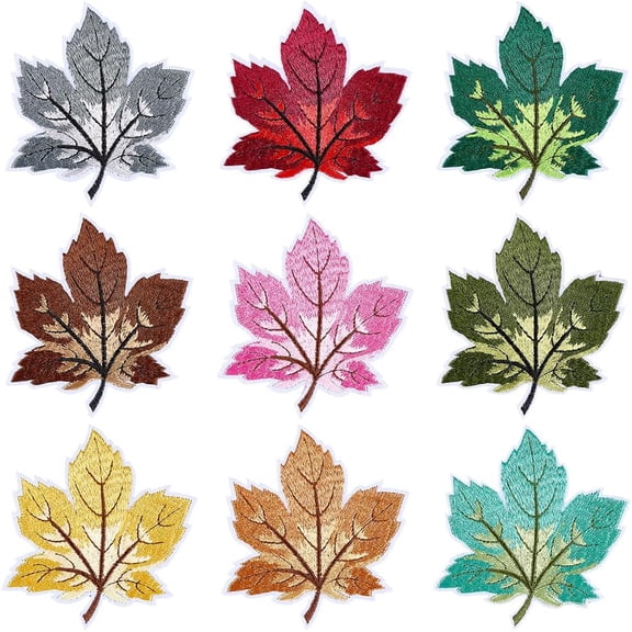 9Pcs 82MM Maple Leaf Patches Mixed Color Leaves Applique Embroidery Iron on Patche Cute Nature Plant Embroidered Patterns Bulk