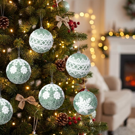 9Pcs 8Cm Colorful Knitted Patterns Foam Christmas Ball Ornament Set For Tree And Party Decor