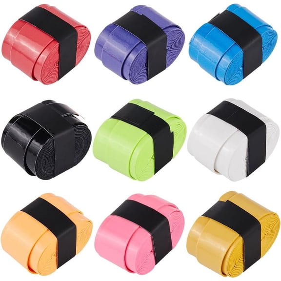 9Pcs 9 Colors PU Leather Anti-slip Tennis Racquet Overgrip Flat Mixed Color 1100x25x0.7mm 1pc/color