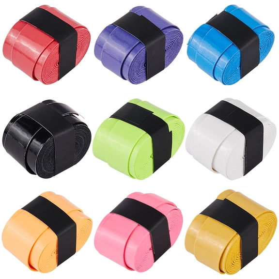 9Pcs 9 Colors Racquet Grip Pickleball Overgrip Tennis Badminton Racket Grip Tape PU Leather Tacky Over Wrap Fishing Rods for Comfort Anti-Slip