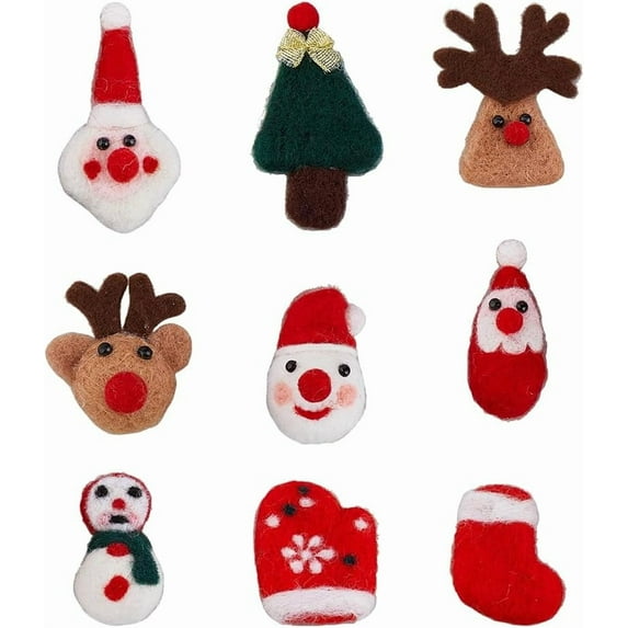 9Pcs 9 Styles Christmas Wool Felt Decorations Felting Deer Heads Gloves Snowman Tree Hanging Ornaments Felt Elk Christmas Decorations for Xmax Party DIY Crafts Accessories colorful DIY