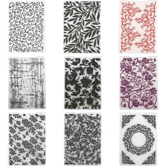 9Pcs 9 Styles Embossing Folders Concave Convex Embossing Stencils Plastic Embossing Folders Photo Templates