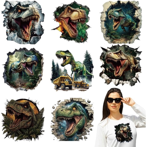 9Pcs 9 Styles Plastic Heat Transfer Film Logo Stickers Set for DIY T-Shirt Dinosaur 230x230mm 1pc/style for DIY
