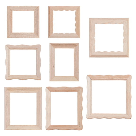 9Pcs 9 Styles Wooden Photo Frame Dollhouse Decorations BurlyWood 60~80x56~80x5.5~6.5mm Inner Diameter: 40~60x35.5~51mm 1pc/style