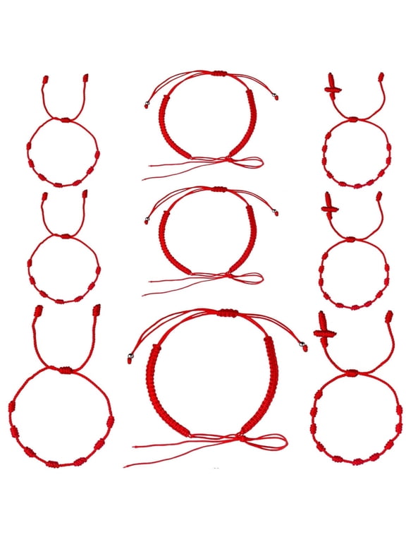 9Pcs Adjustable Red String Braided Bracelets, Cross Cord Lucky Protection Amulet Bracelet, 3 Styles Friendship Jewelry Gifts for Holiday
