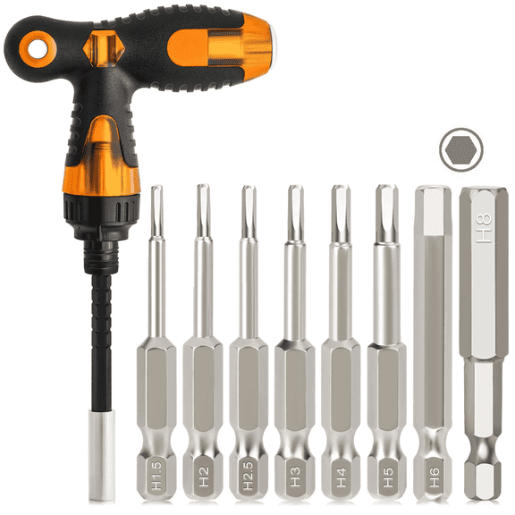 9Pcs Allen Key Bit & Ratchet Screwdriver Set, Impact Hex Head Allen Wrench Drill Bits, 1/4” Magnetic Hex Shank hex bit Set for Screwdriver, Impact Drill, Ratchet Wrench, H1.5-H8, S2 Steel, 2" lon