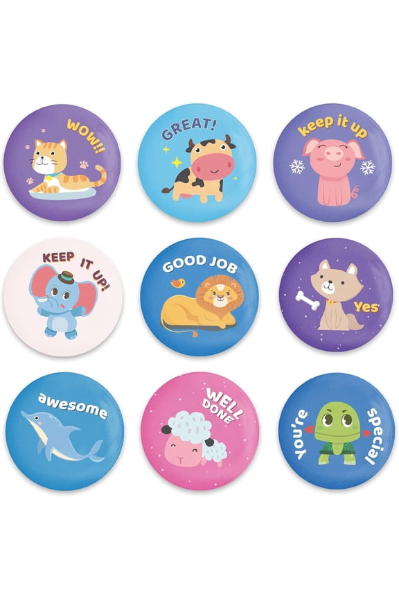 9Pcs Animals Themed Pinback Buttons Tiger Sheep Cow Elephant Brooch Pins Button Badges