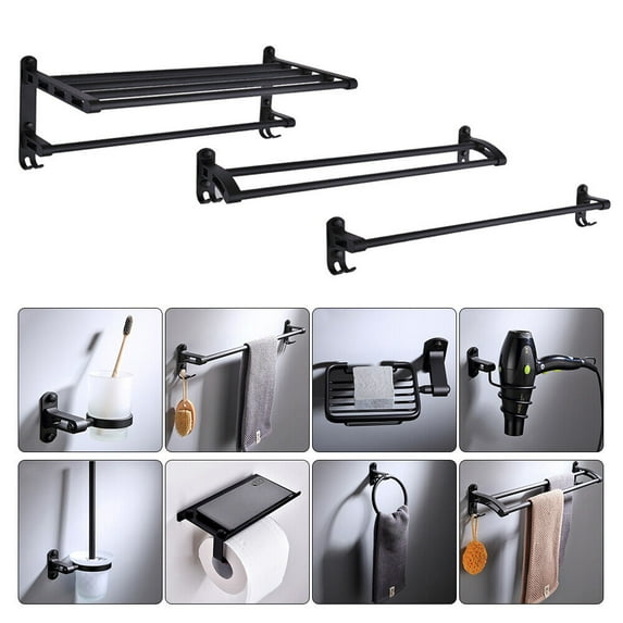 9Pcs Bathroom Storage Rack Towel Hanging Shelf Modern Aluminum Rack Accessories Set