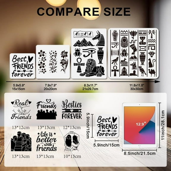 9Pcs Best Friends Forever Stencil 5.95.9inch Group Photo Real Friends Painting Stencils Reusable Love Heart Arrows Template DIY Craft for Painting on Wood Furniture Canvas Wall Decoration