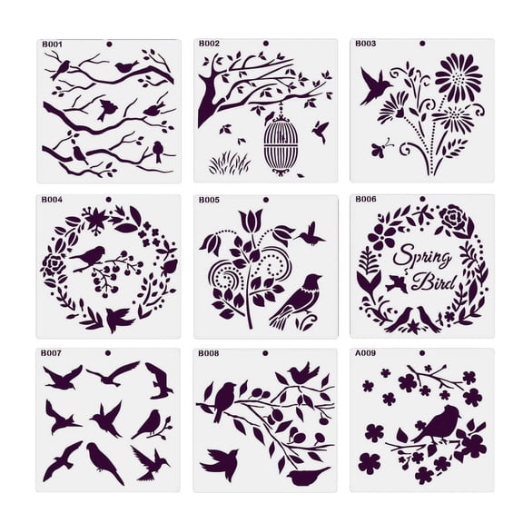 9Pcs Bird Flower Stencils for Kid Painting Birhtday Card Making DIY Scrapbooking