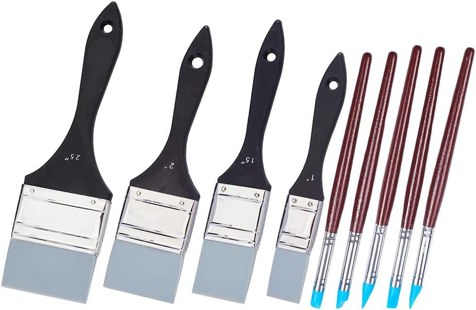 9Pcs Black Silicone Paint Brush Set with Wooden Handle Color Shaper Tool Water Based Painting Brush Tool Shaping Modeling Wipe Out Tools for Sculpture Pottery-1 Inch1.5 Inch2 Inch2.5 Inch