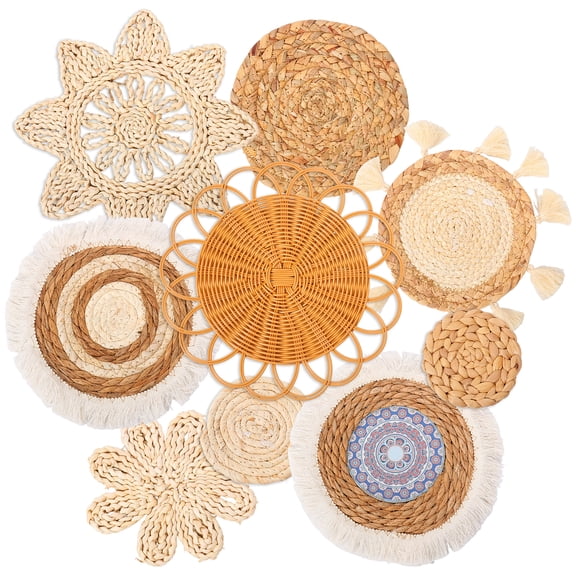 9Pcs Boho Wall Basket Decor Wall Hanging Basket Hanging Decor Seagrass Rattan Wicker Wall Decor for Farmhouse Bedroom Living Room Display Table Settings Kitchen Home