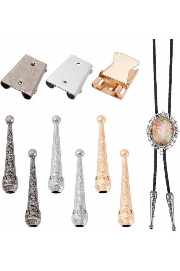 9Pcs Bolo Tie Tips 3 Colors Retro Cord End Caps Bolo Tie Tips Replacement with Clasps Slide Accessories Leather Cord End Cap for DIY DIY Craft Necklace Bracelet Jewelry Making