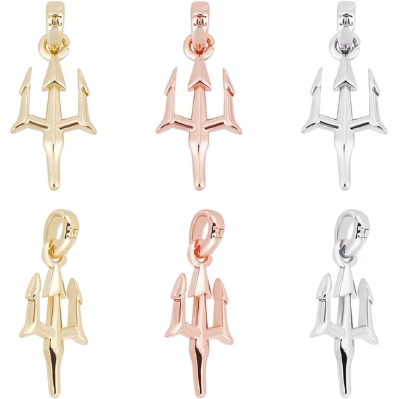 9Pcs/Box 3 Colors Trident Charms 18K Gold Plated Brass Poseidon Trident Charms with Jump Ring