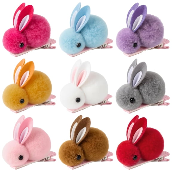 9Pcs Bunny Hair Clips Easter Cute Soft Plush Rabbit Hair Accessories Barrettes, Funny Ear Hairpin for Toddler Girls Kids, Non-Slip Grip Party Favors