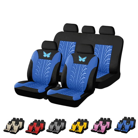 9Pcs Car Seat Cover Set, Butterfly Print Auto Seat Protector, Universal Fit Waterproof Interior Cushion Covers for 5‑Seat Vehicle, Blue