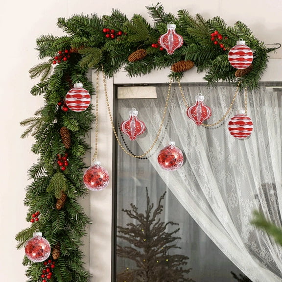 9Pcs Christmas Ball Ornament Set Creative Exquisite, 3.15 in Red Gold Shatterproof Plastic Hanging Baubles for Christmas Tree Wedding Party Venue Holiday Decor