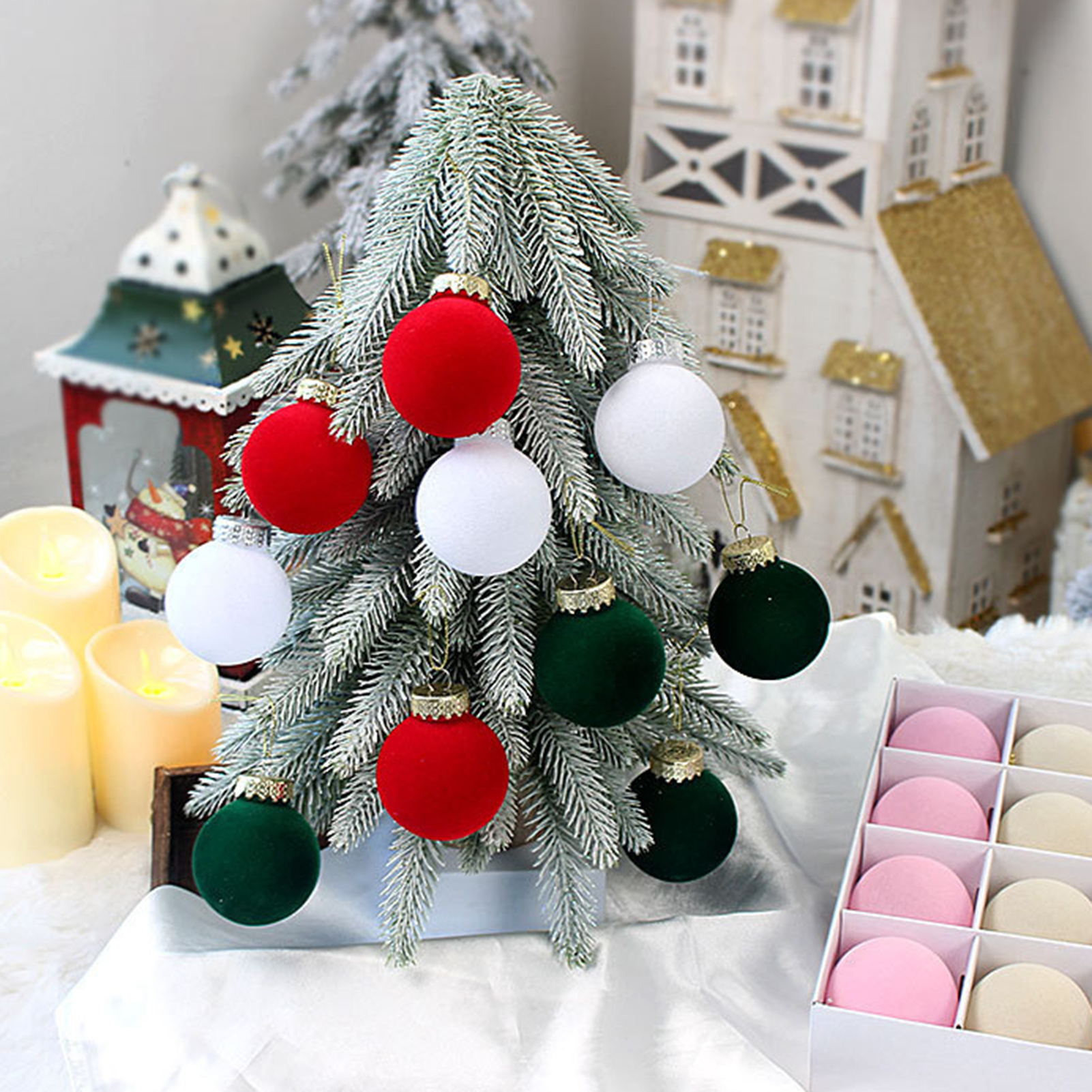 9Pcs Christmas Ball Ornaments Shatterproof Flocked Round Plastic