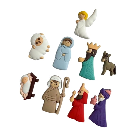 9Pcs Christmas Collection Button Novelty Nativity Scene Flat Back Embellishments Charm for Crafting Holiday Projects
