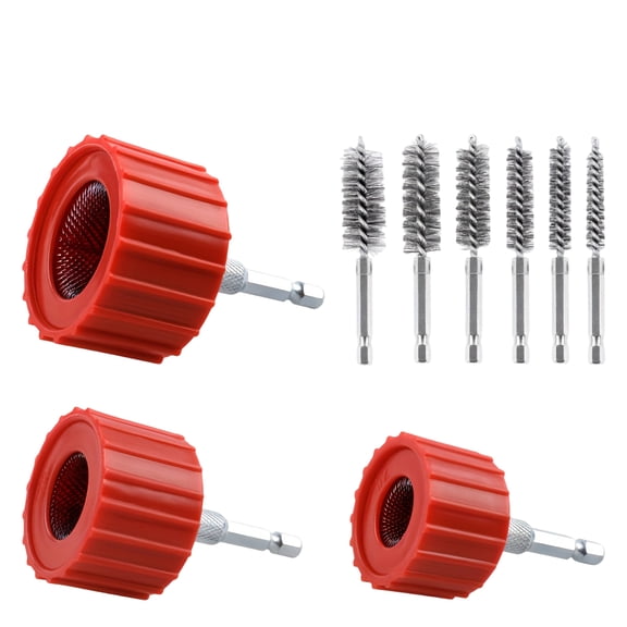 9Pcs Cleaning Brush Set with Pole and Wire Brushes, Includes Battery Terminal Cleaner for Car and Home, Multipurpose Scrubbing Tool Kit Red