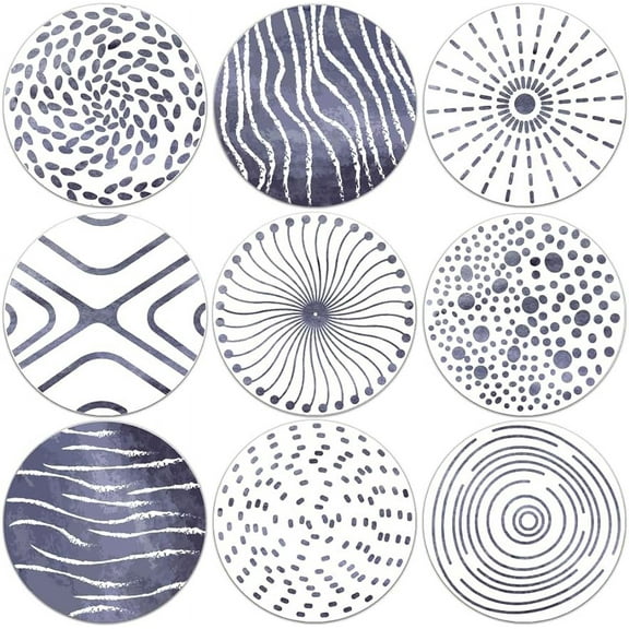 9Pcs Coasters for Drinks Gray Abstract Line Dot Wood Coasters Flat Round Drink Coaster Coffee Cup Mat for Kitchen Bar Cup Dining Decor 4" Diameter 5mm Thick