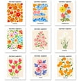 thumbnail image 1 of 9Pcs Color Flower Wall Art Prints Retro Abstract Art Poster Decor Unframed Floral Drawing Posters Tulip Lily City Name Wall Art Prints for Gallery Room Aesthetic Living Room Bathroom Decor, 1 of 9