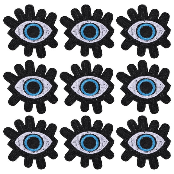 9Pcs Computerized Embroidery Cloth Patches Stick On Patch Costume Accessories Appliques Evil Eye Black 50x51x1.5mm