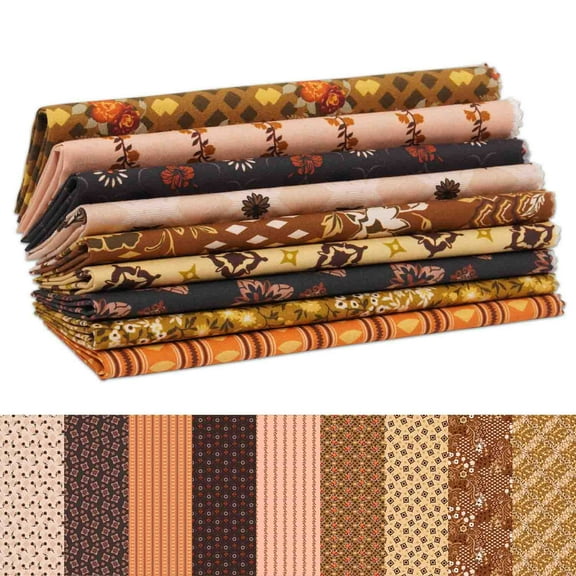 9Pcs Cotton Fabric Bundles 18 x 22 Inch, Quilting Patchwork Squares Sewing Fabrics for DIY Handmade Crafting Home Dcor, Fat Quarters Fabric Pre-Cut Quilt Squares - Earthy Elegance