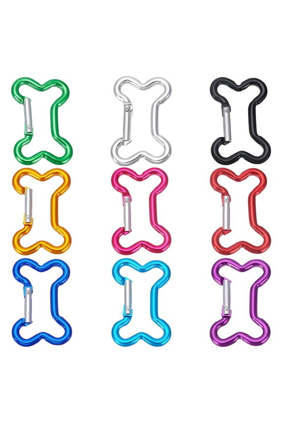 9Pcs Cute Dog Bone Carabiner 9 Colors Keychain Clip Bone Shaped Buckles Small Carabiners Key Clips Metal Key Chain Charms