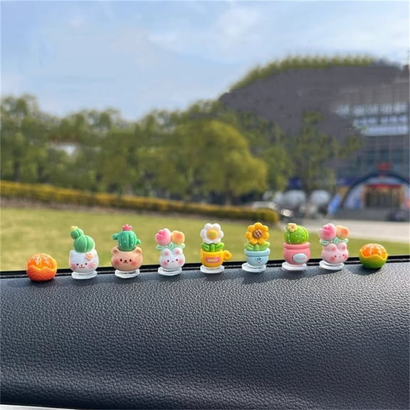 9Pcs Cute Simulation Of Small Flower Car Ornaments Cactus,Orange Car Flower Pot