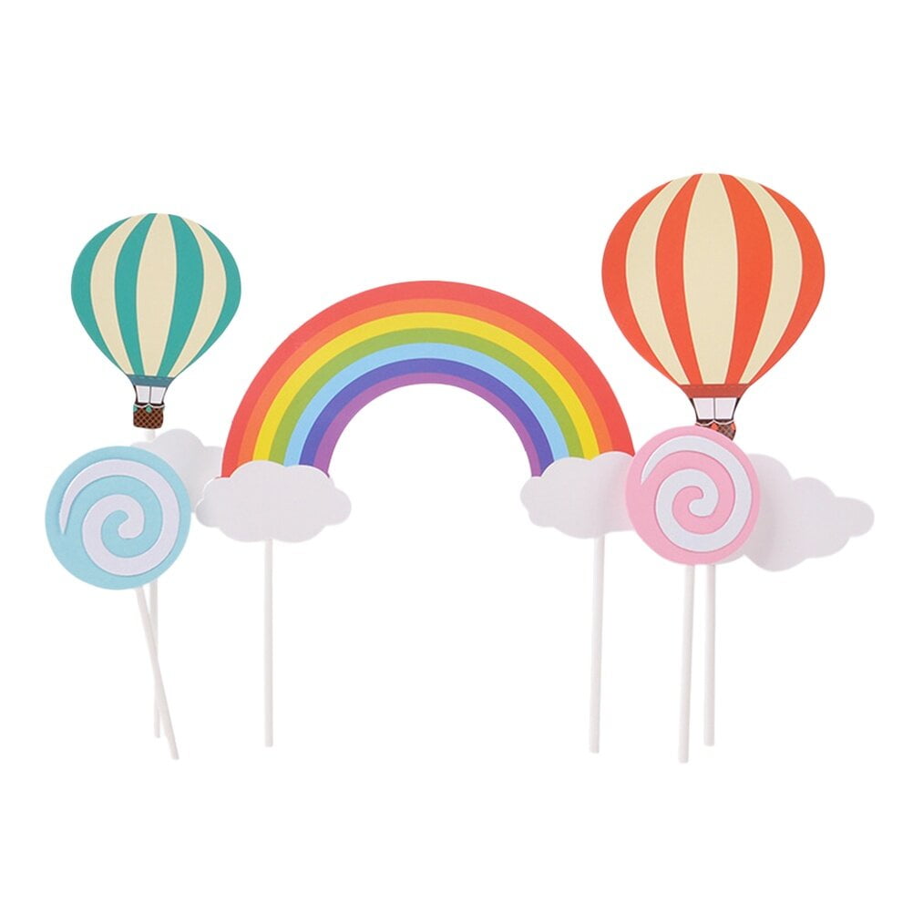 9Pcs DIY Pentagram Rainbow Hot Air Balloon Cloud Lollipop Cake Toppers
