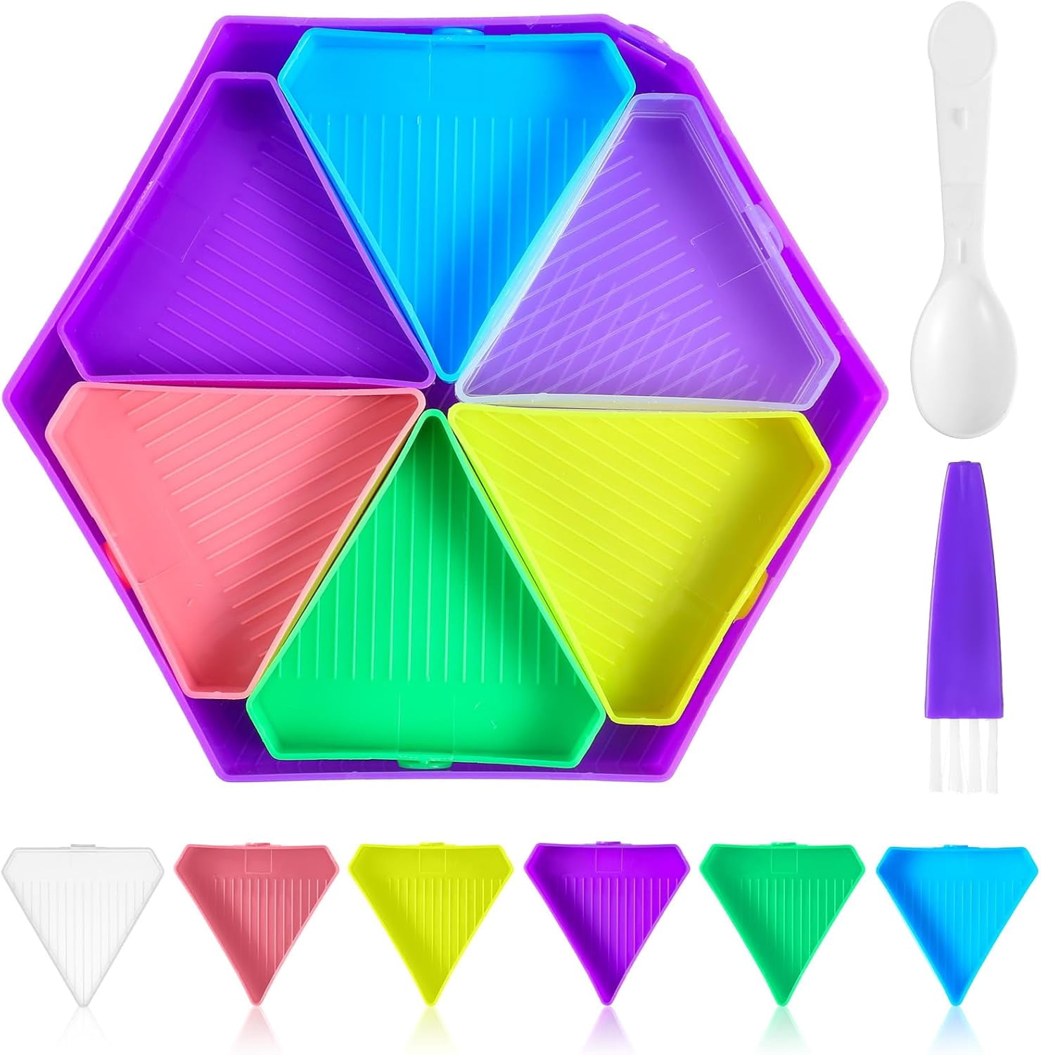 9Pcs Diamond Art Painting Trays Kit V-Shaped Corner Opening Diamond Art Trays Kits Organizer Triangles for Kids Adults DIY Diamonds Crafts with Brush and Spoon