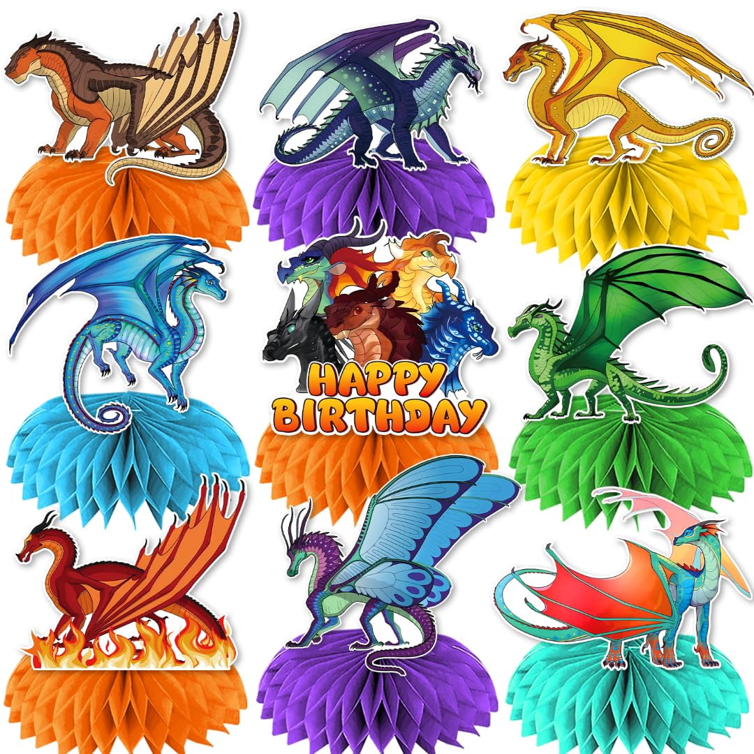 9Pcs Dragon Birthday Party Decorations Centerpieces, Cartoon
