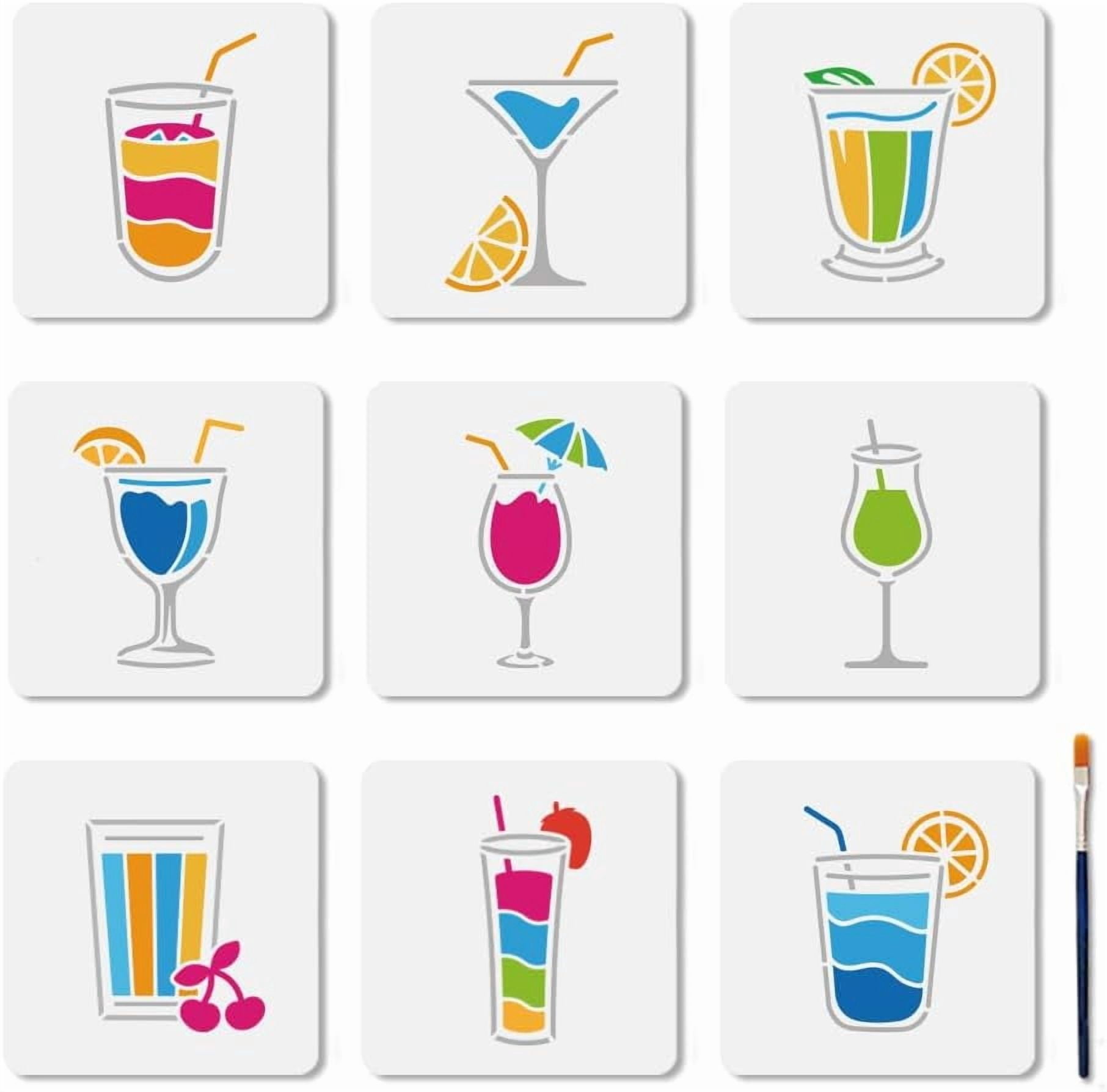 9Pcs Drinks Juice Painting Stencils Lemon Cherry Strawberry Drink ...