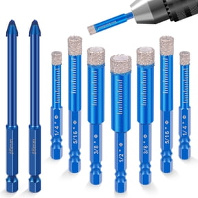 9Pcs Dry Diamond Drill Bit Set 1/4 5/16 3/8 1/2 Inch Hex Shank Vacuum Brazed Tile Drill Bit with Cooling Wax for Tile Marble Glass Granite Stone Brick