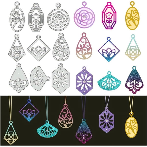 9Pcs Earring Die Cuts Geometric Pendant Cutting Dies Stencils Flower Pendant Carbon Steel Stencils for Card Making Decorative Embossing Earring DIY Crafts for DIY